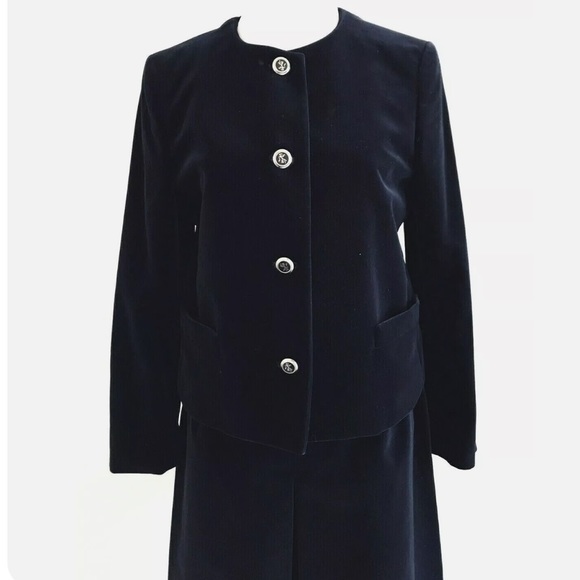 The Scotch House | Crewneck Velour Blazer Skirt Set Womens Size 4 Blue - Picture 4 of 14